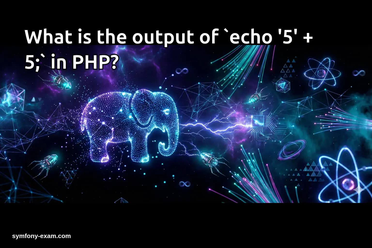 What is the output of `echo '5' + 5;` in PHP?